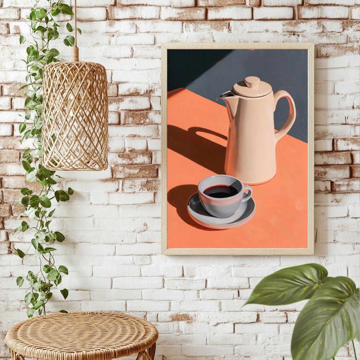 Kaffeekanne im Morgenlicht Poster – Raumansicht 1