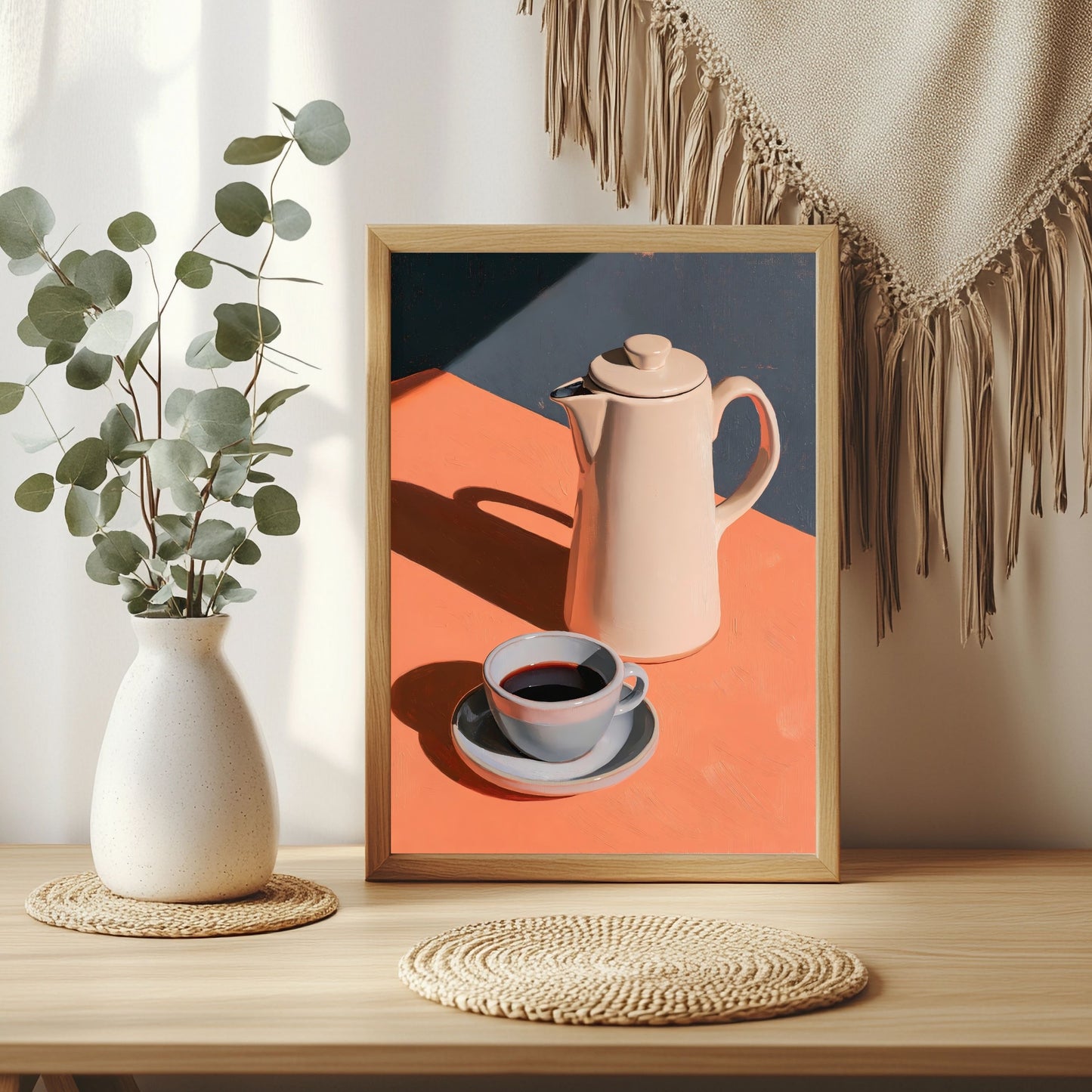 Kaffeekanne im Morgenlicht Poster – Raumansicht 3