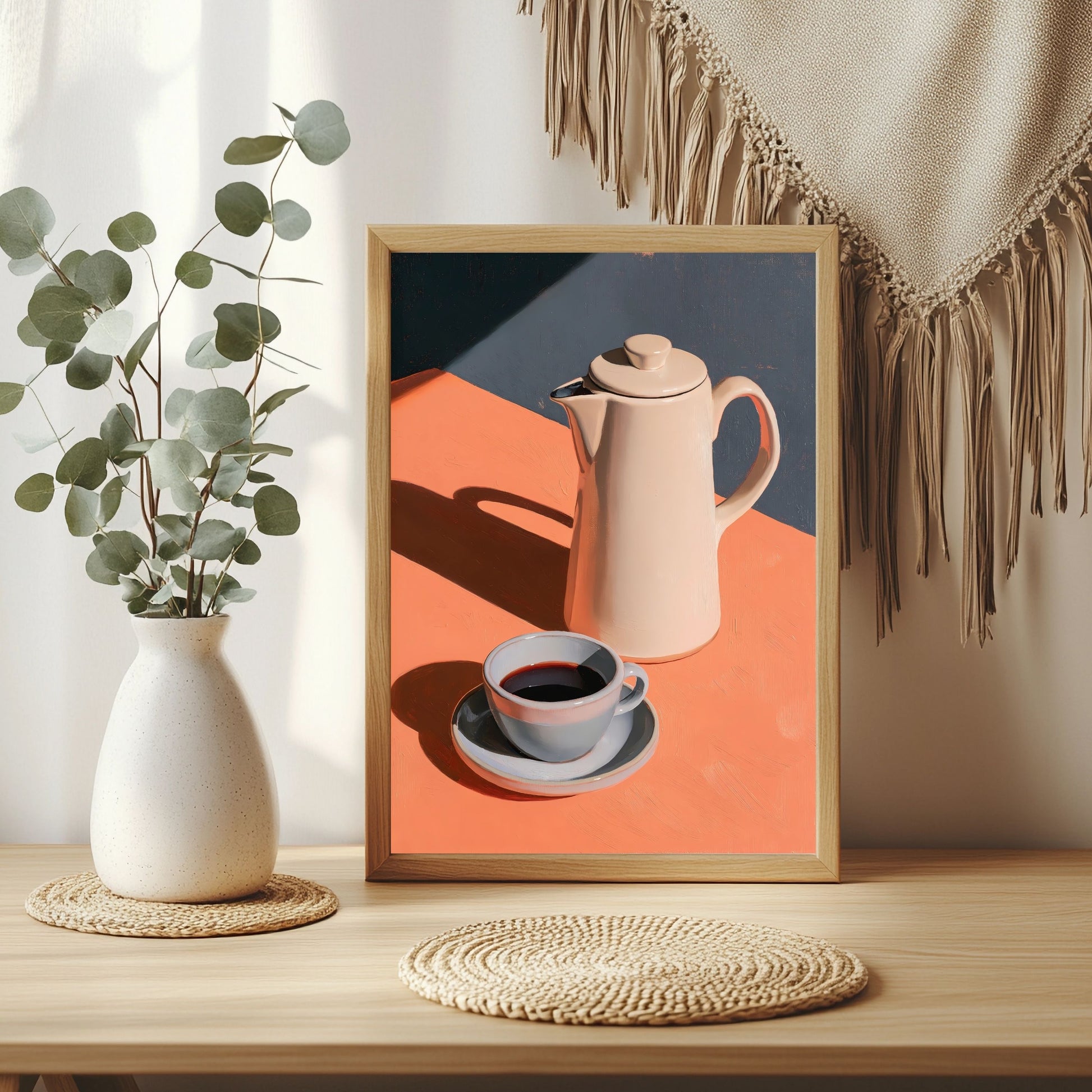 Kaffeekanne im Morgenlicht Poster – Raumansicht 3