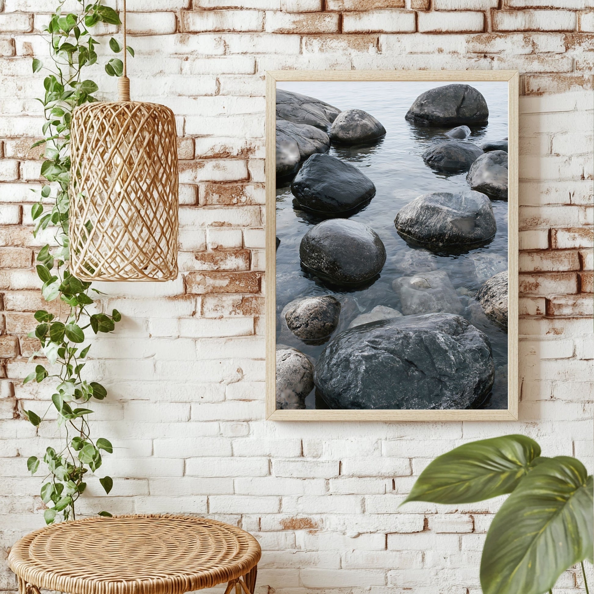 Steinstrand in Grau Poster – Raumansicht 1
