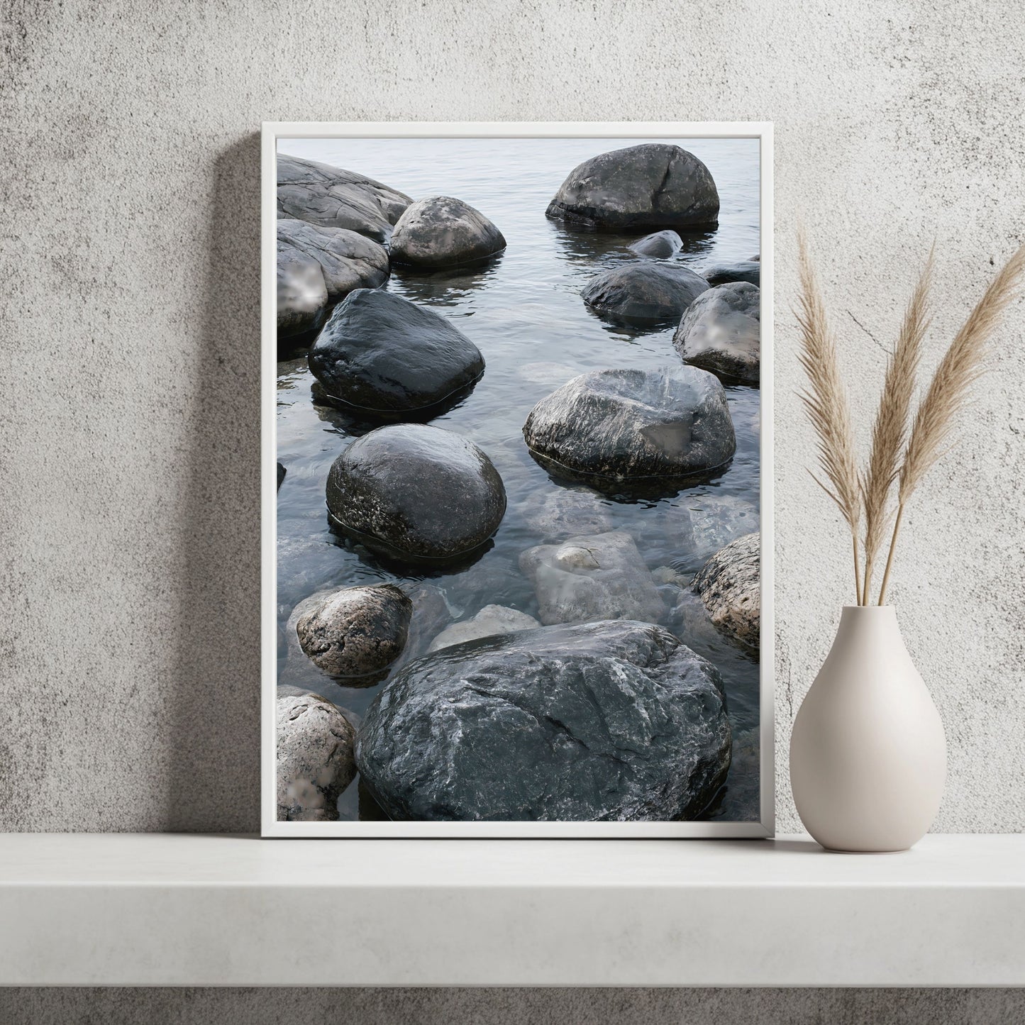 Steinstrand in Grau Poster – Raumansicht 2