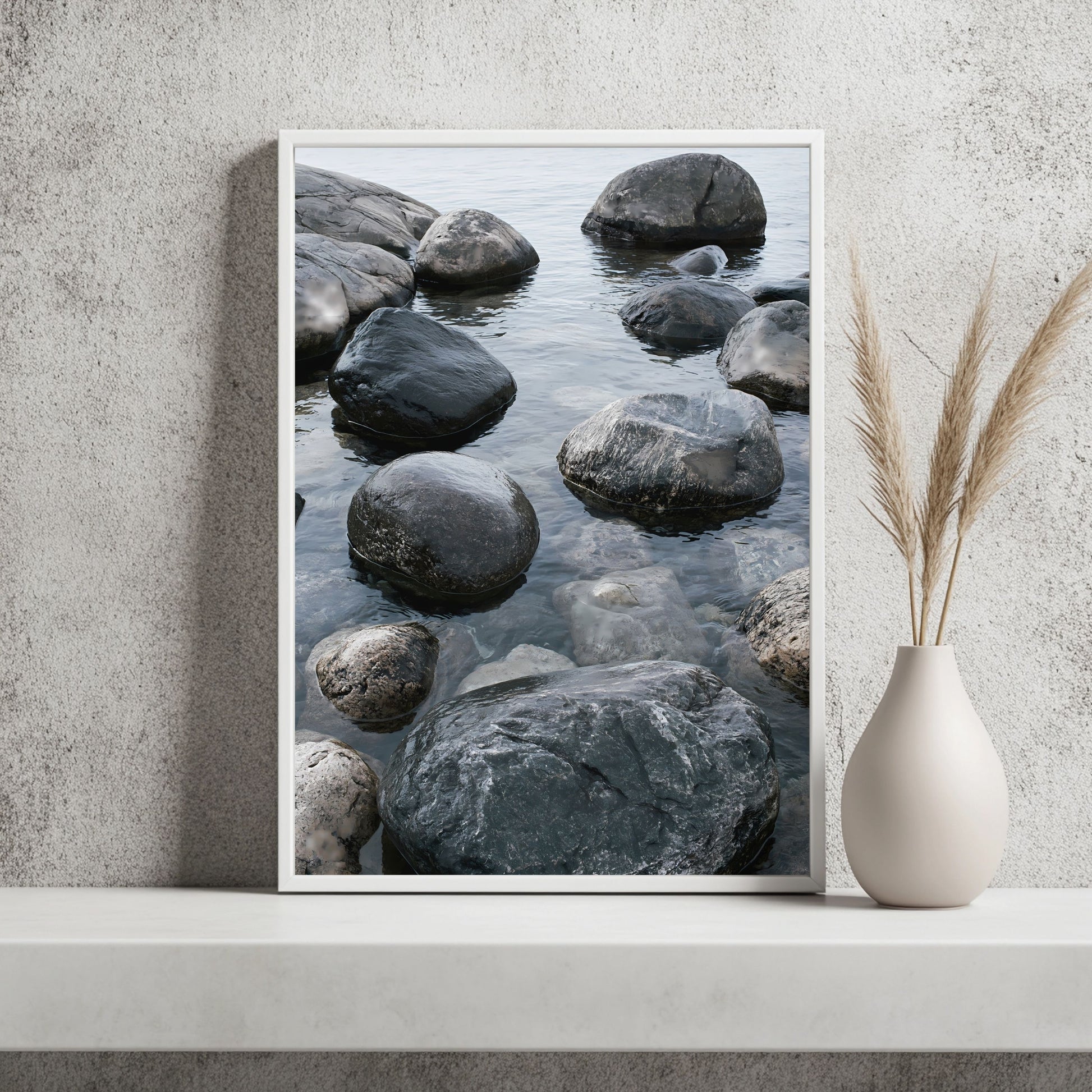 Steinstrand in Grau Poster – Raumansicht 2