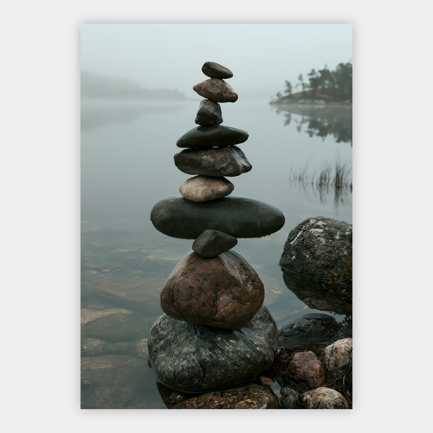 Steinbalance am See Poster – Freisteller