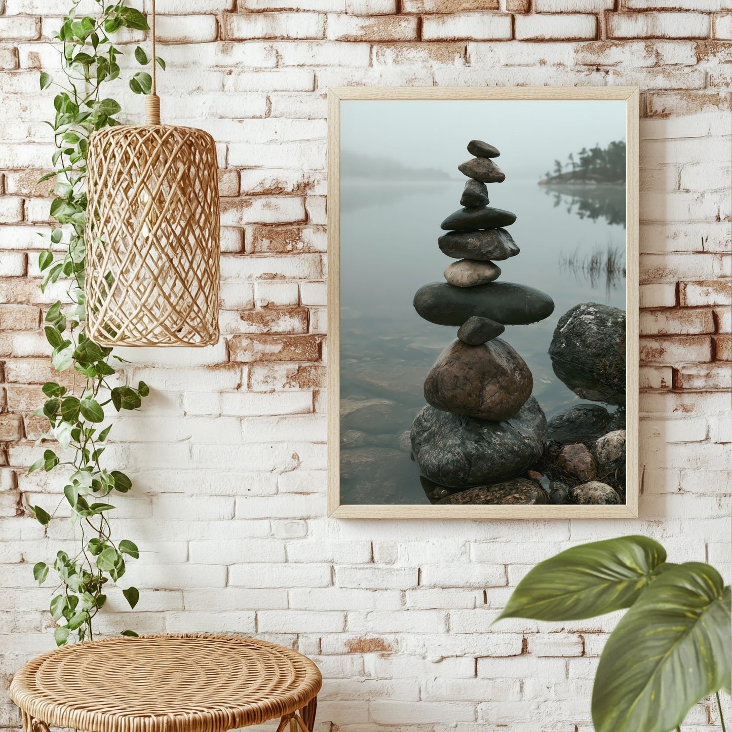Steinbalance am See Poster – Raumansicht 1