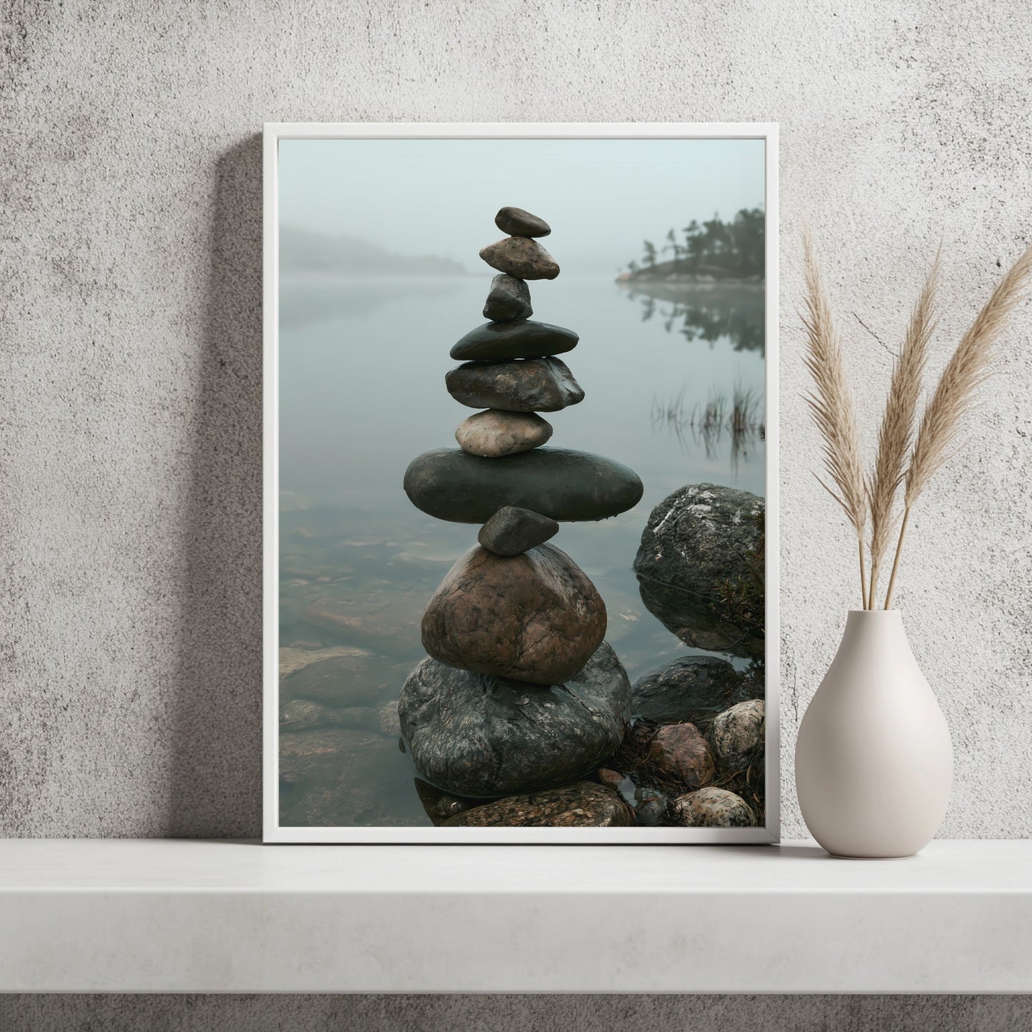 Steinbalance am See Poster – Raumansicht 2