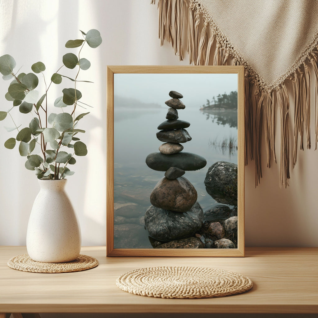 Steinbalance am See Poster – Raumansicht 3