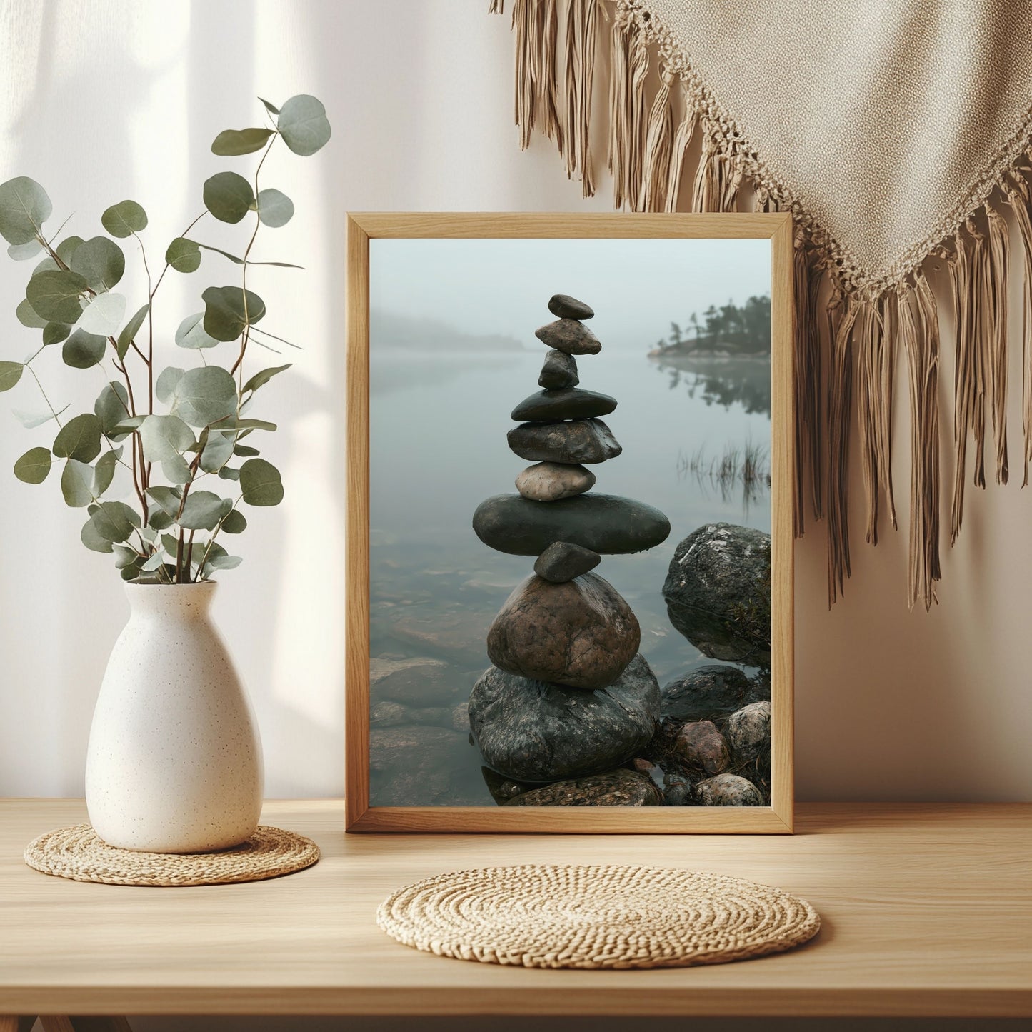 Steinbalance am See Poster – Raumansicht 3