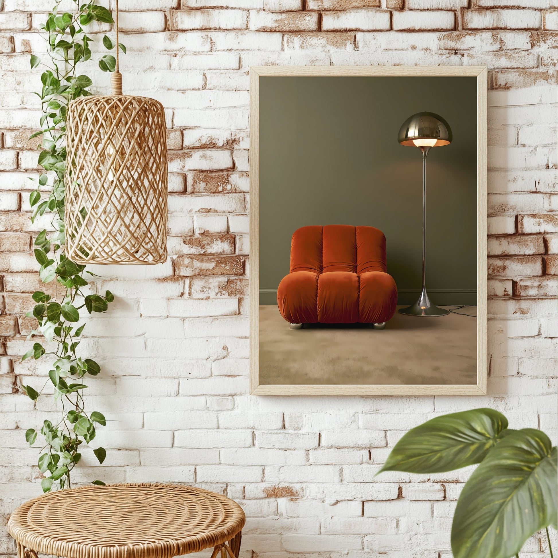 Oranger Sessel und Lampe Poster – Raumansicht 1