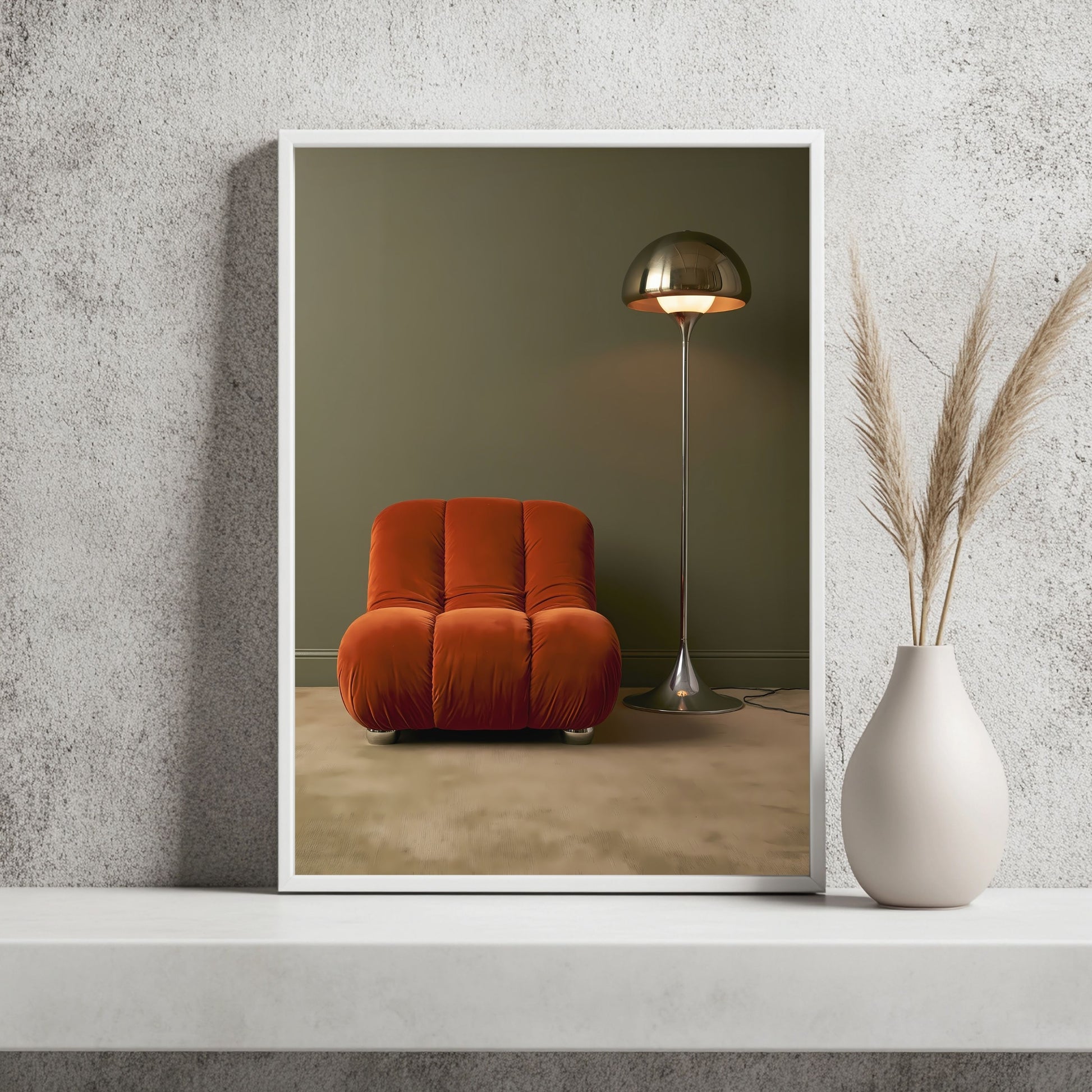 Oranger Sessel und Lampe Poster – Raumansicht 2