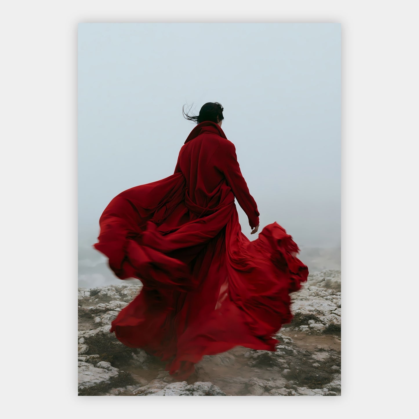 Roter Mantel im Nebel Poster – Freisteller