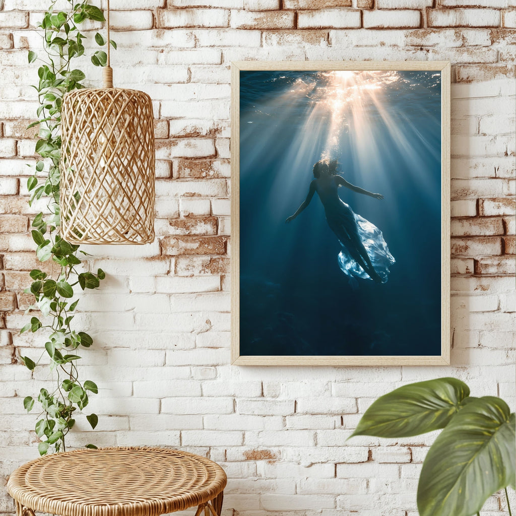 Schwimmerin unter Wasser Poster – Raumansicht 1