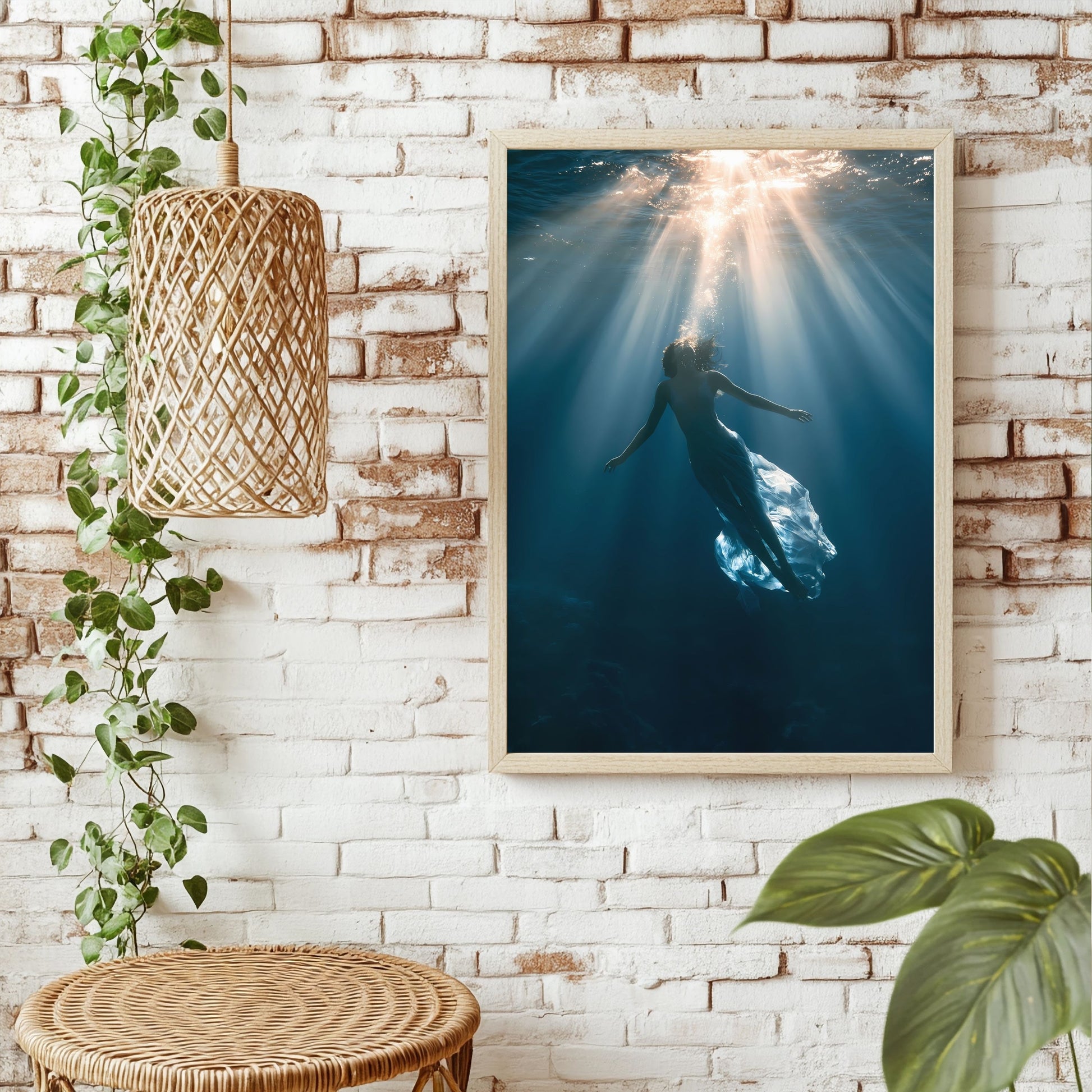 Schwimmerin unter Wasser Poster – Raumansicht 1