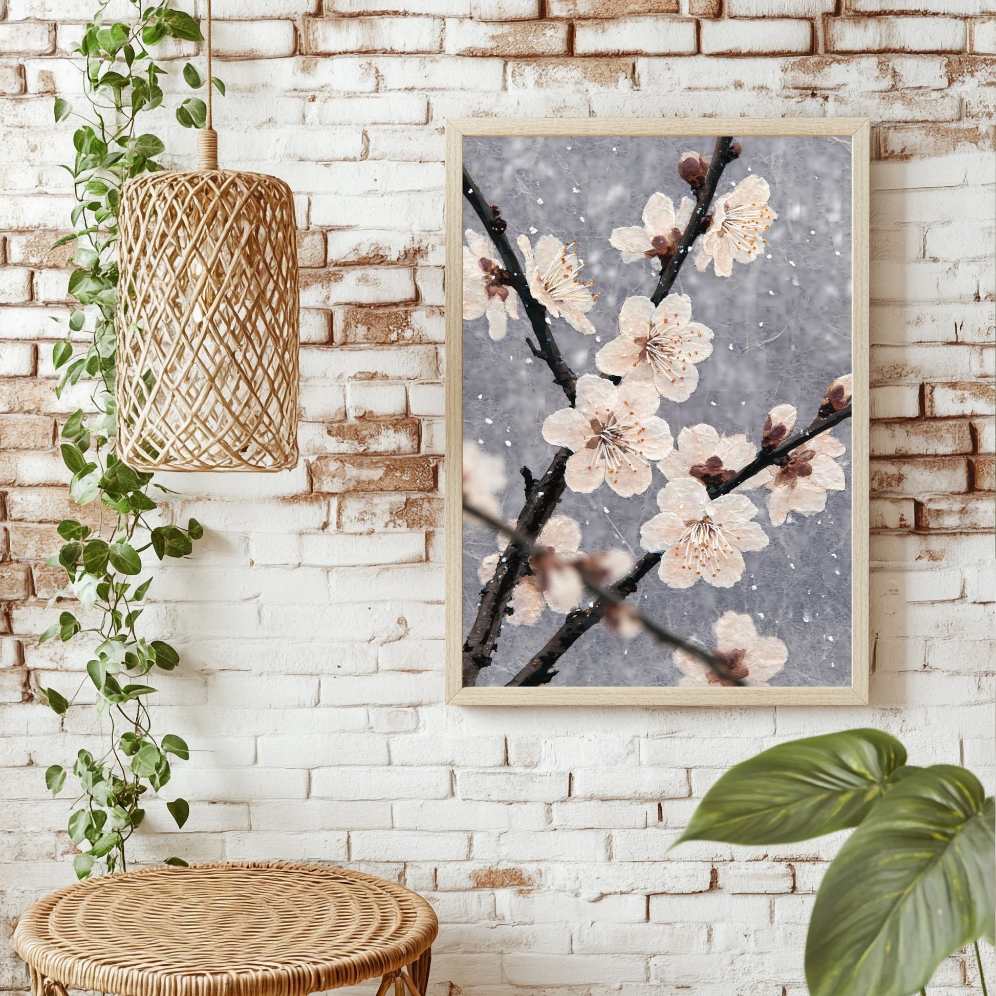 Pflaumenblüten im Regen Poster – Raumansicht 1