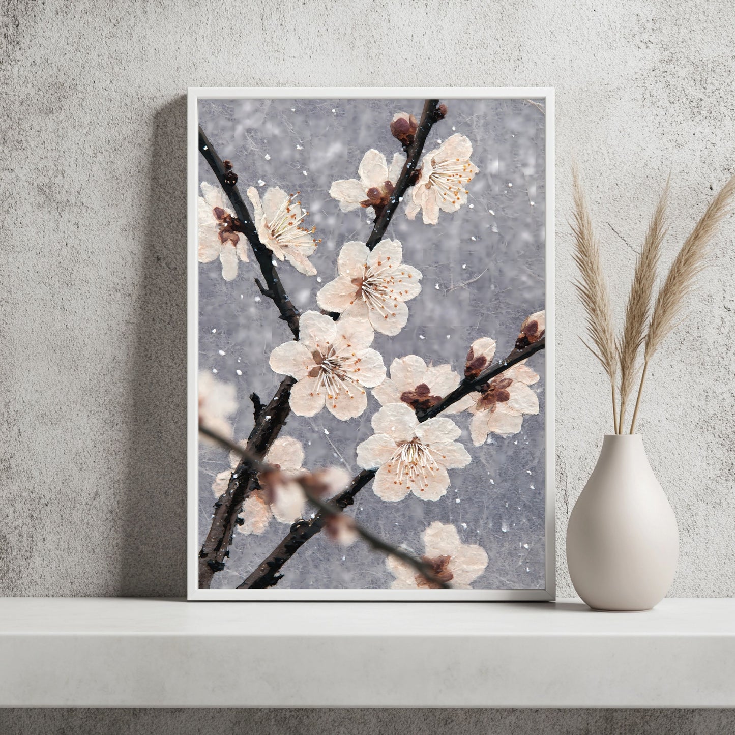 Pflaumenblüten im Regen Poster – Raumansicht 2