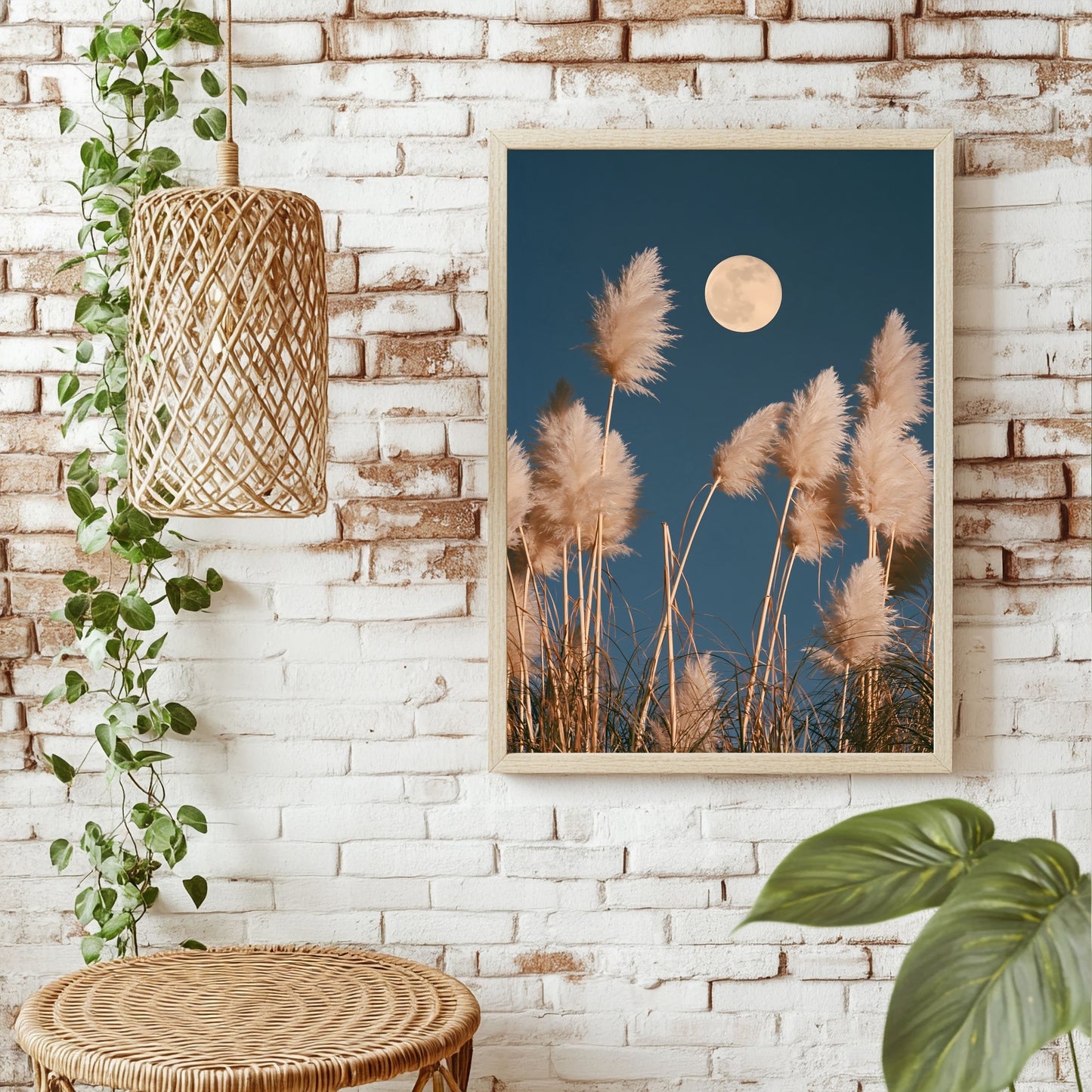 Mond hinter Pampasgras Poster – Raumansicht 1