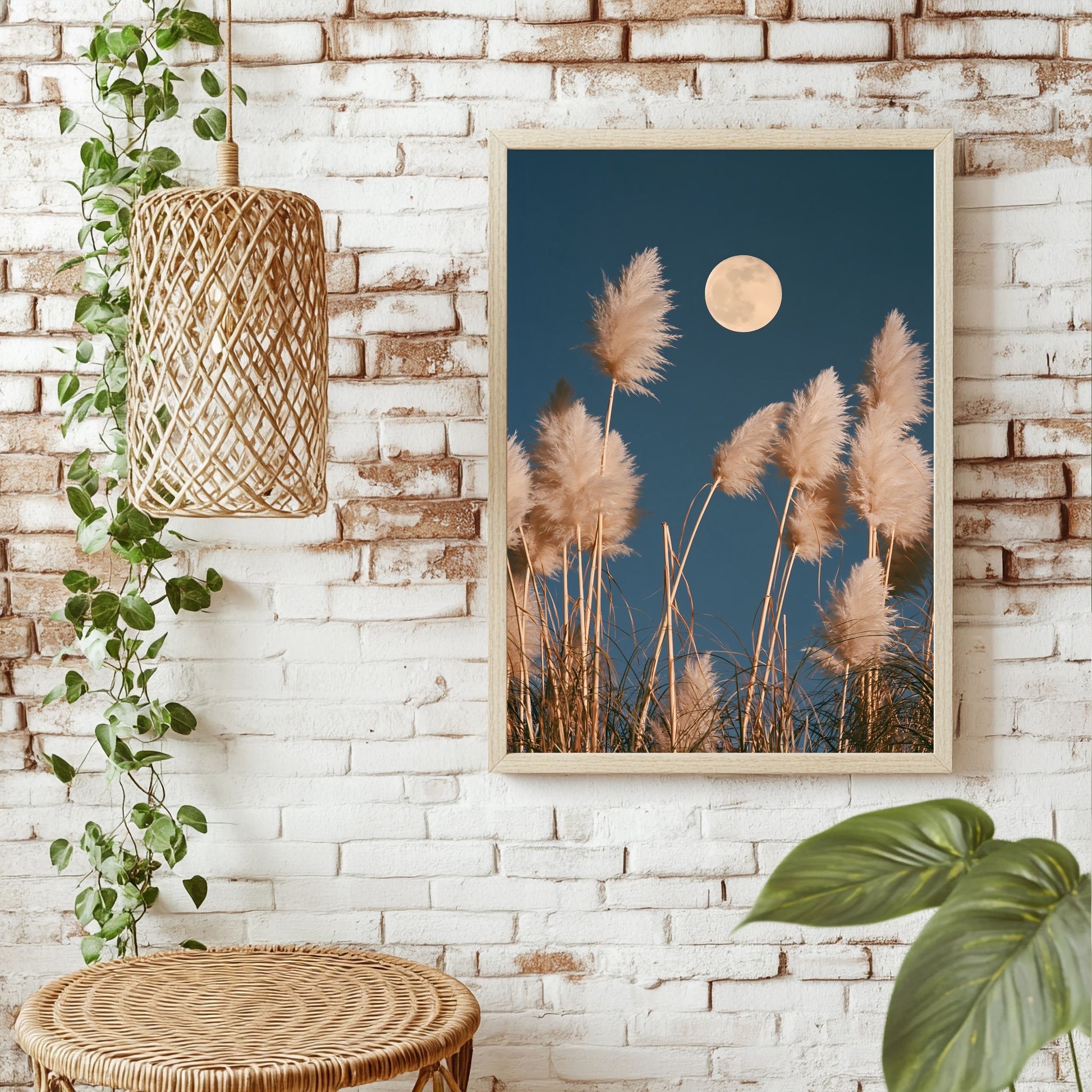 Mond hinter Pampasgras Poster – Raumansicht 1