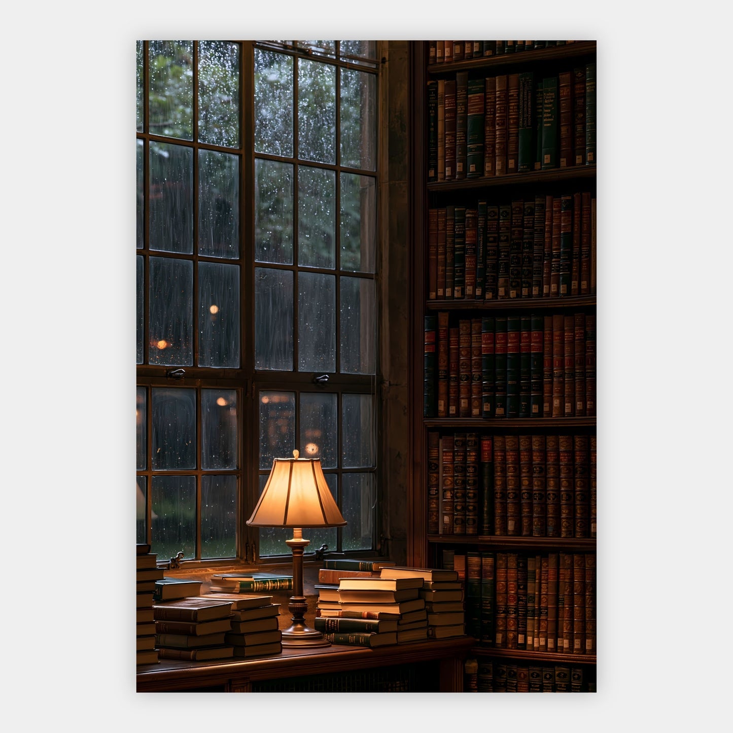Regen am Bibliotheksfenster Poster – Freisteller