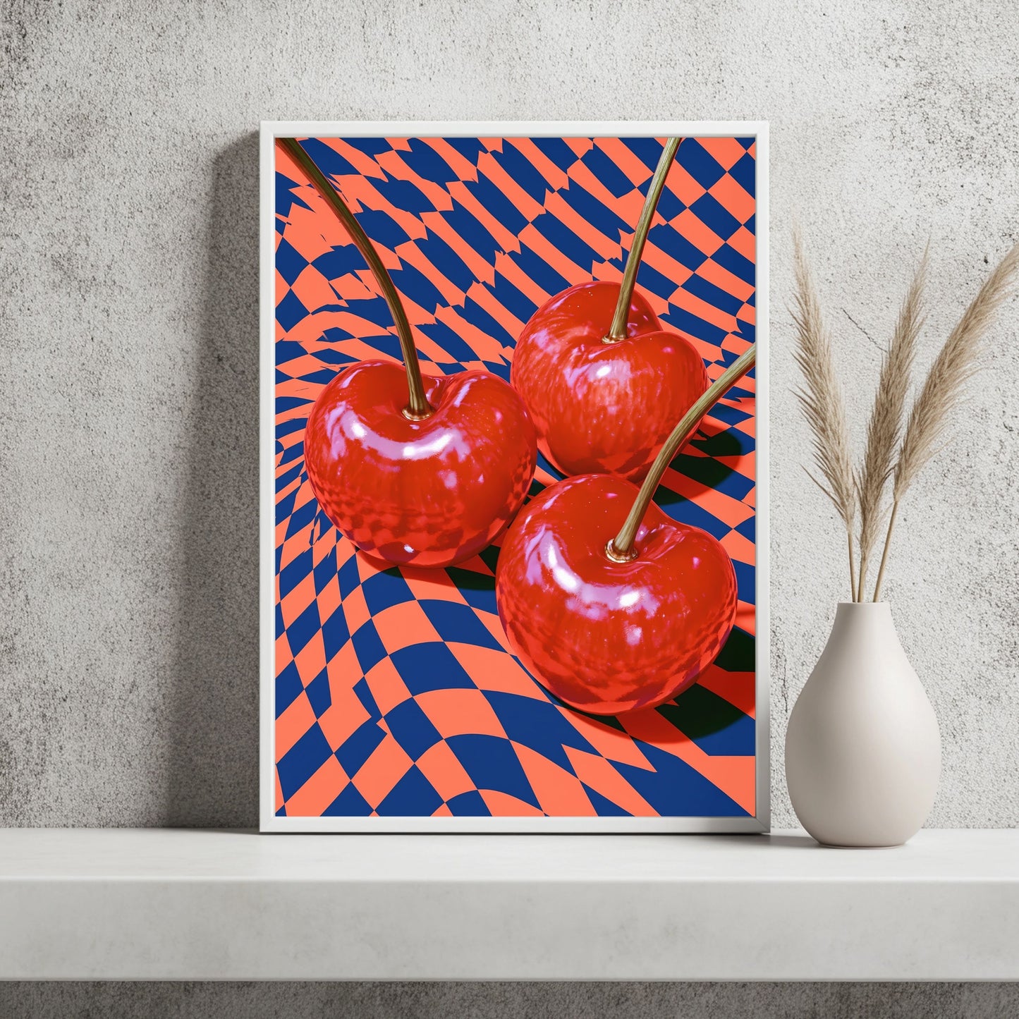 Kirschen und Schachbrett Poster – Raumansicht 2