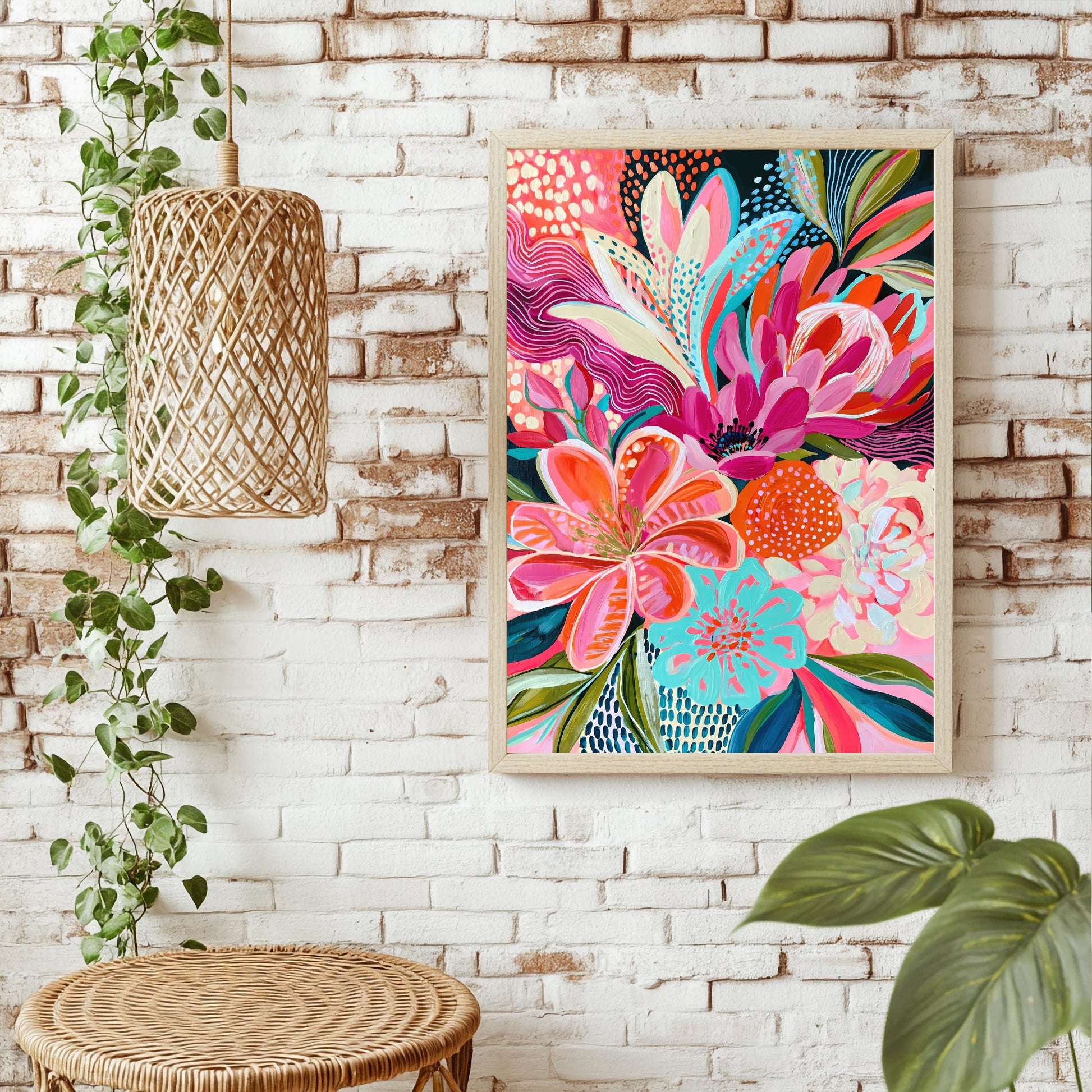 Blumen mit Punkten Poster – Raumansicht 1