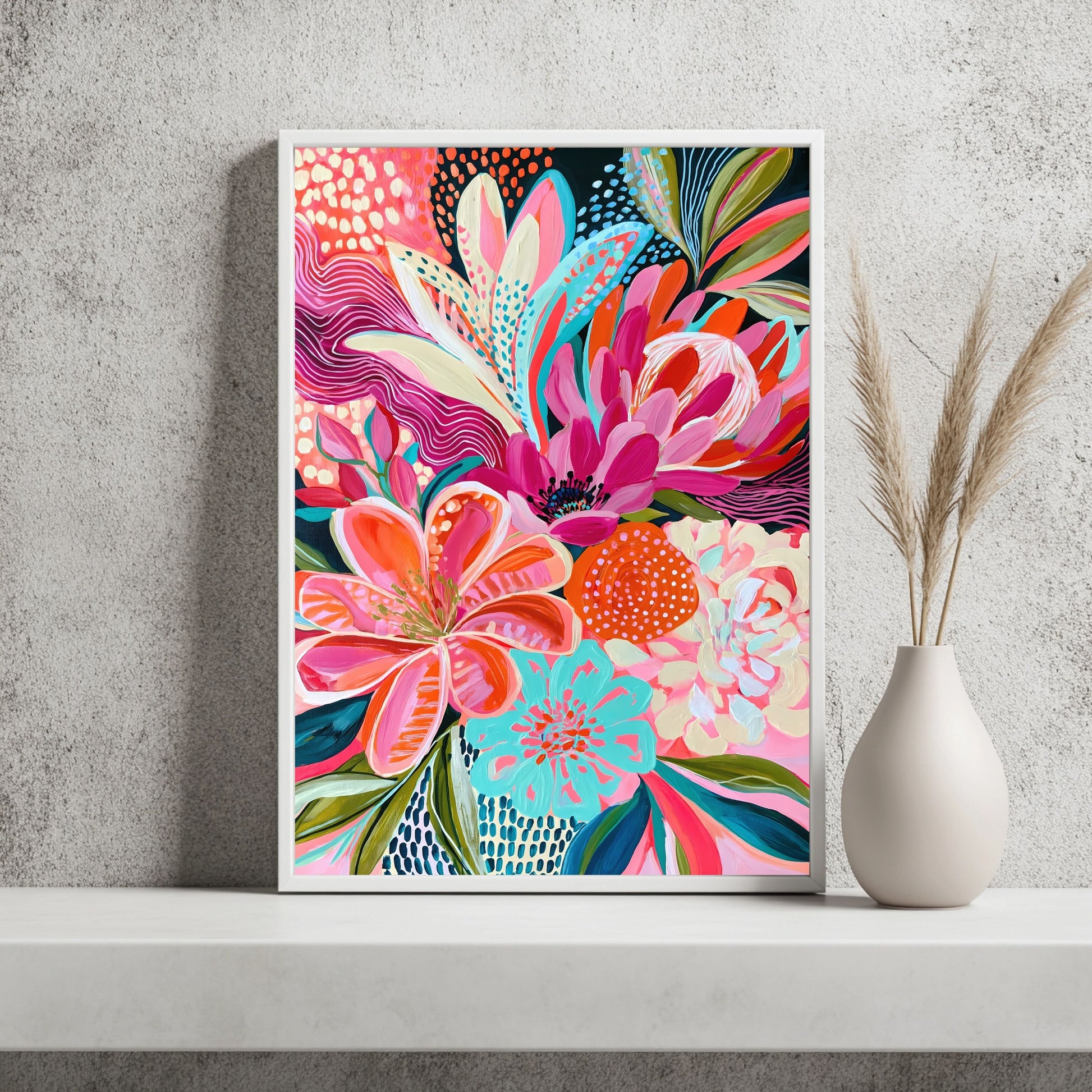 Blumen mit Punkten Poster – Raumansicht 2