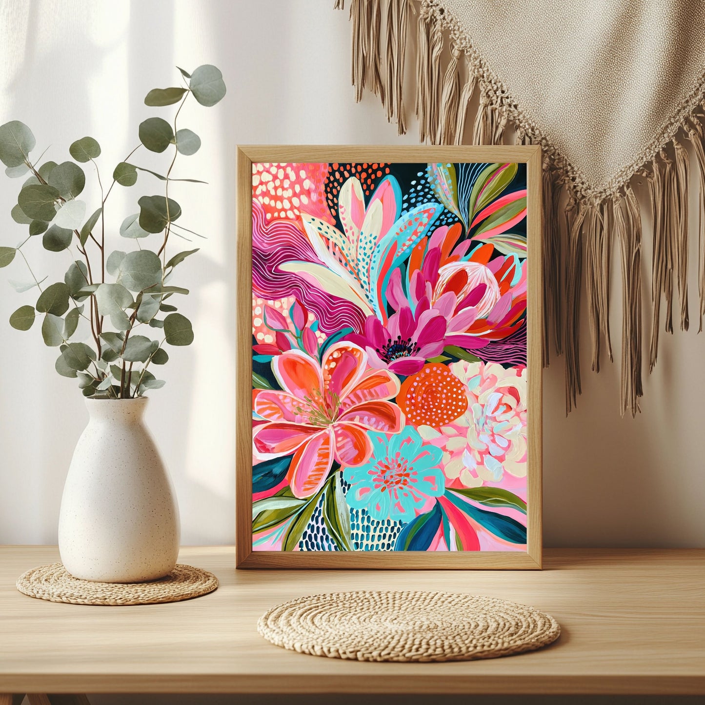 Blumen mit Punkten Poster – Raumansicht 3
