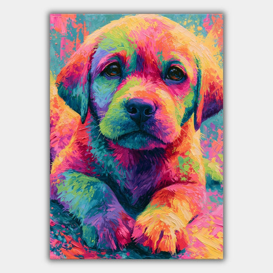 Golden Retriever Neon Bunt Poster, Tier Wandkunst