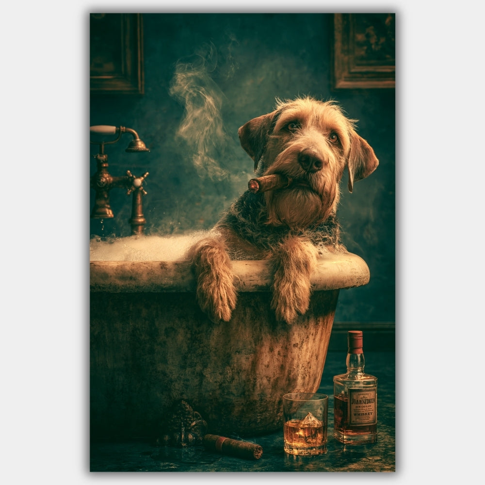 Hund Zigarre Badewanne Poster – Produktansicht 1