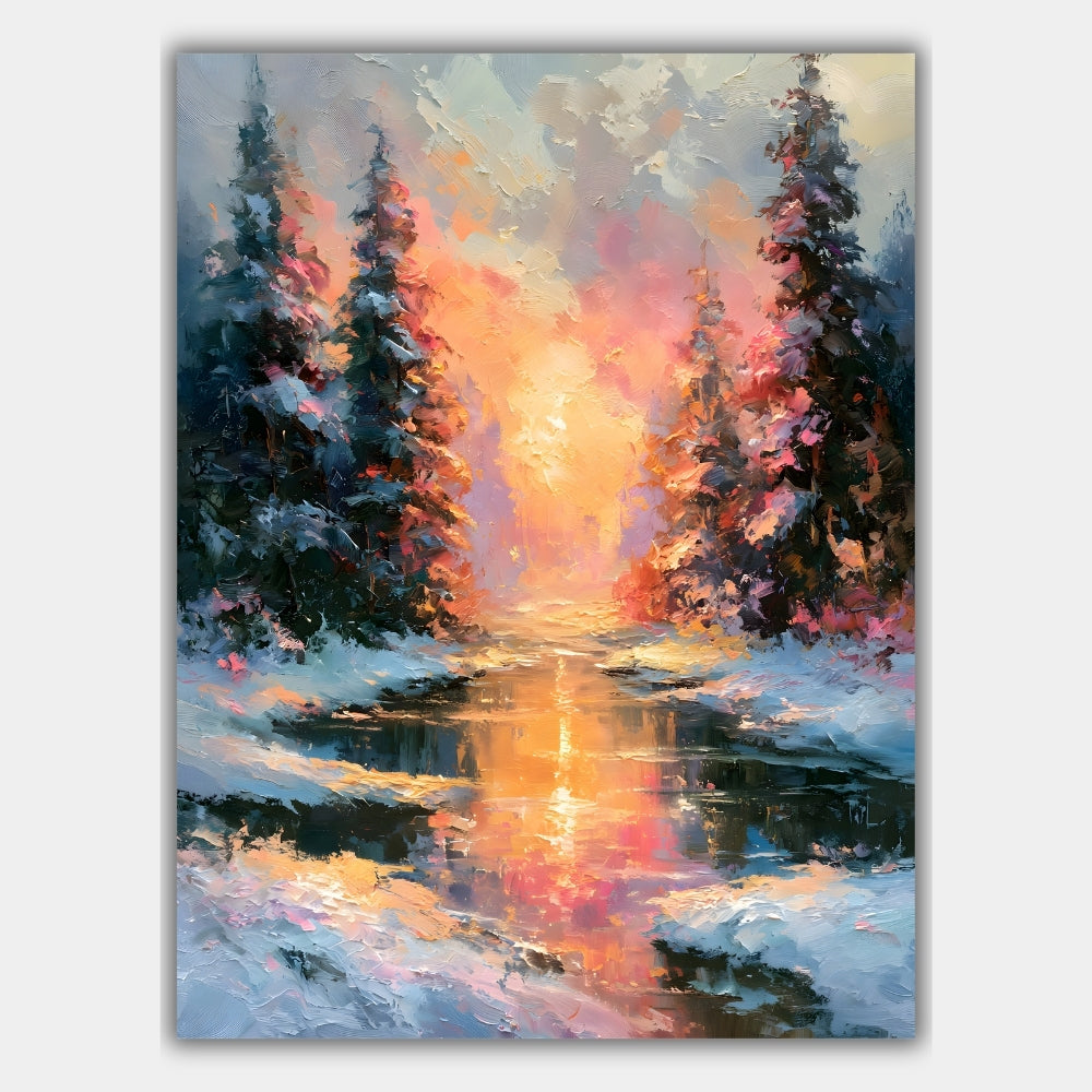 Winterwald Sonnenuntergang Poster – Produktansicht 1