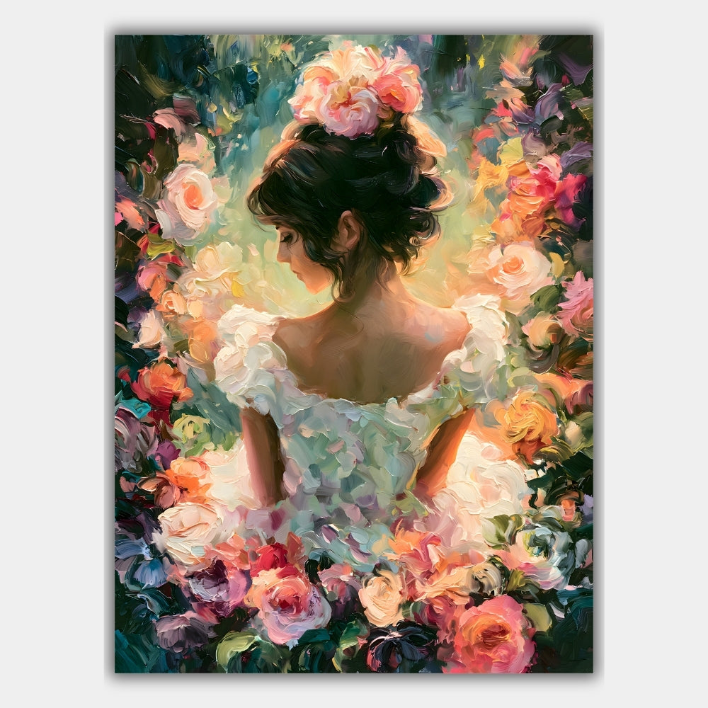 Frau im Rosengarten Poster – Produktansicht 1