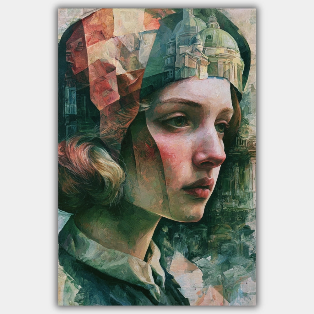 Surreales Porträt Frau Architektur Poster – Produktansicht 1