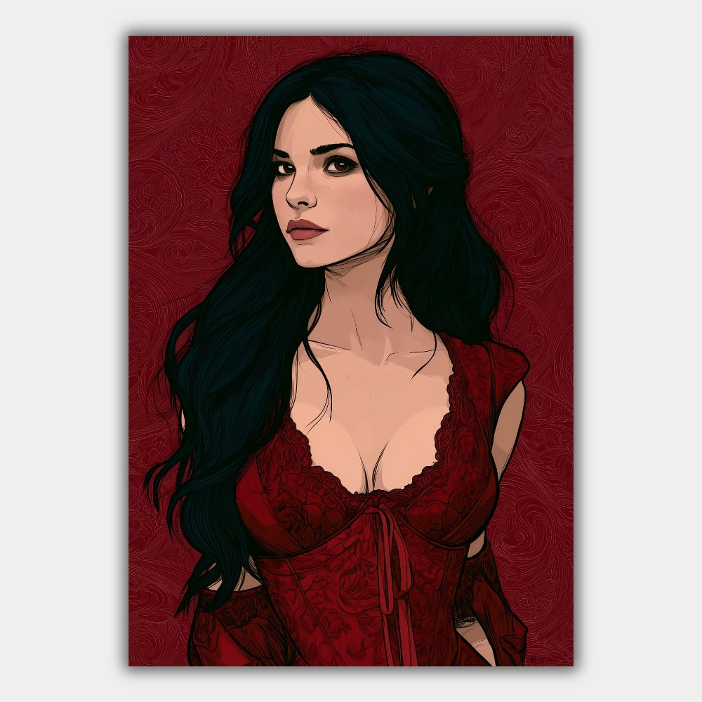 Frauenportrait Gotisch Rot Poster – Produktansicht 1