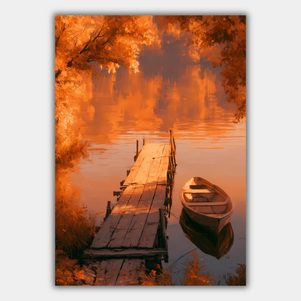 Herbstsee Holzsteg Boot Poster – Produktansicht 1
