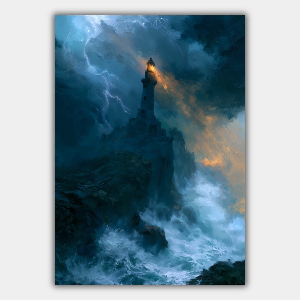 Leuchtturm Sturm Dramatisch Meer Poster – Produktansicht 1