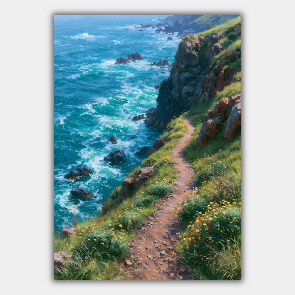 Küstenweg Meer Klippen Wildblumen Poster – Produktansicht 1