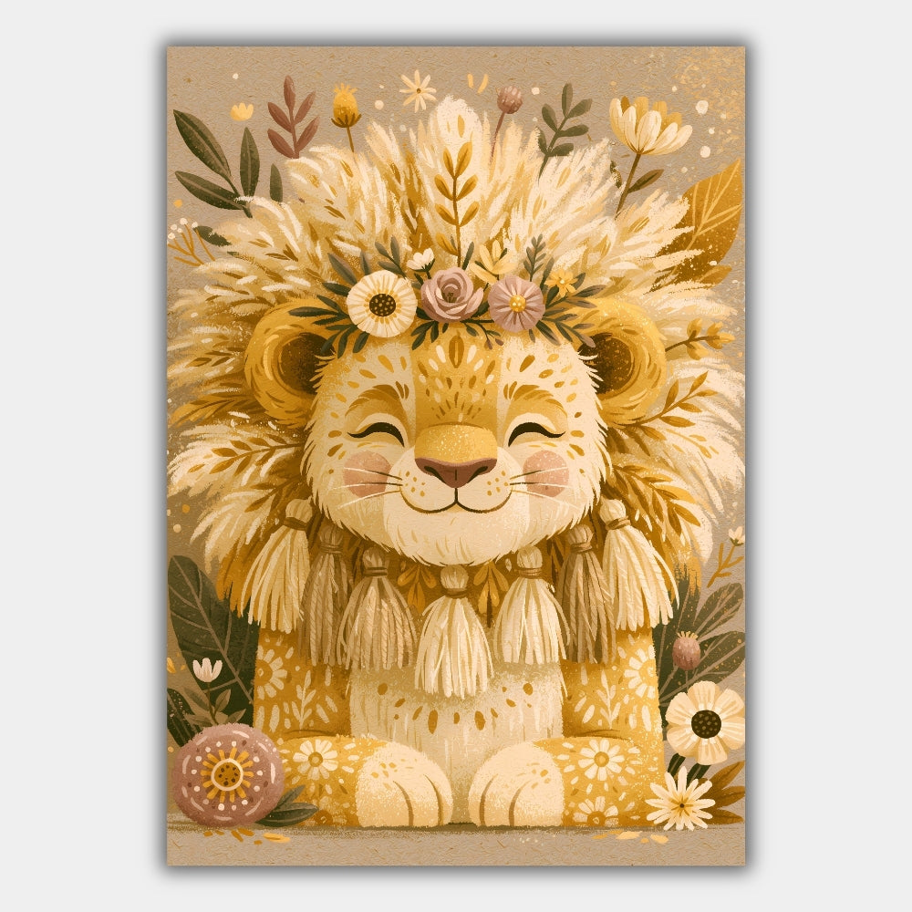 Baby Löwe Blumenkranz Boho Poster – Produktansicht 1
