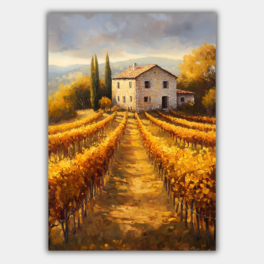 Weinberg Herbst Toskana Landhaus Poster, Landschaft Wandkunst