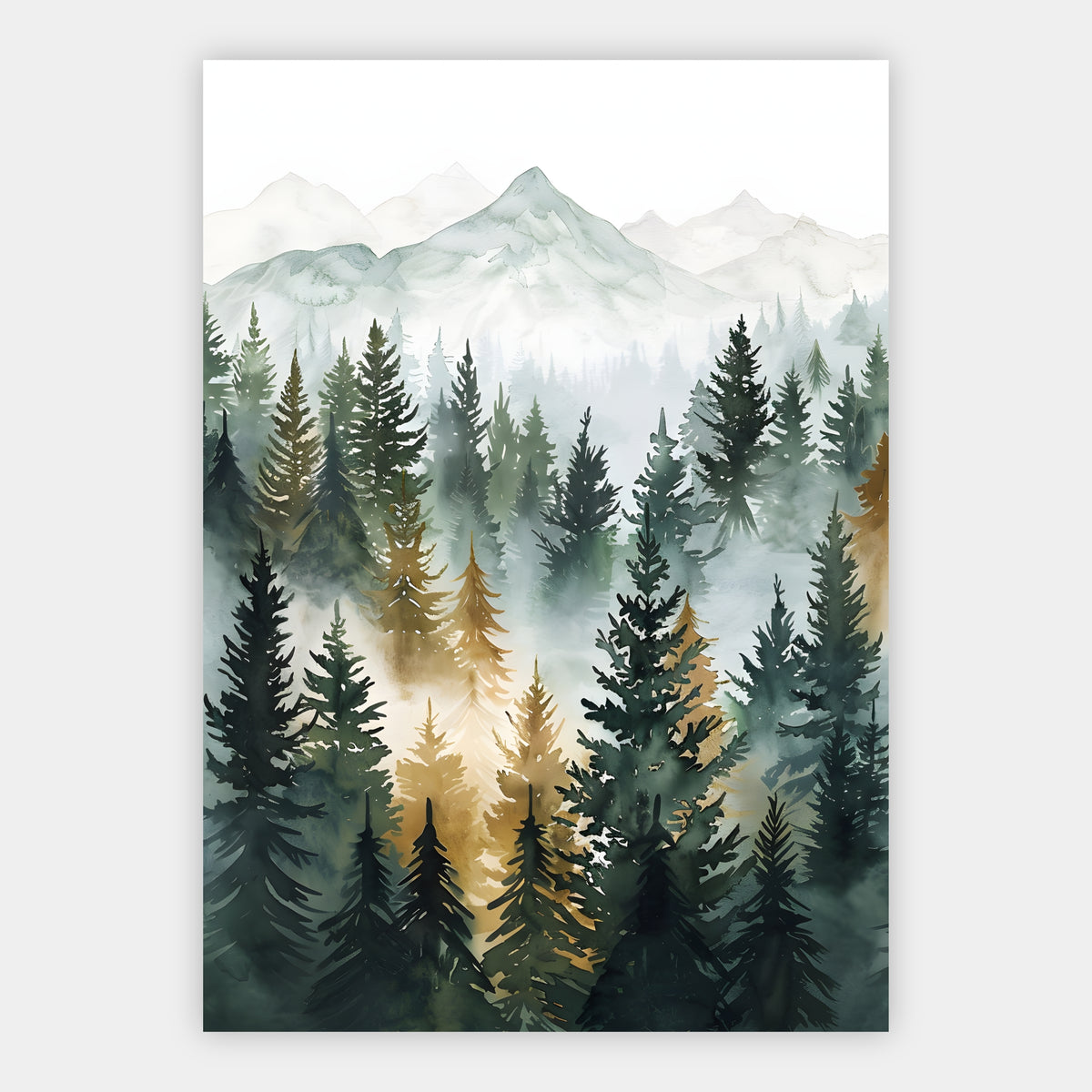 Nebelwald im Bergtal Poster – Produktansicht 1