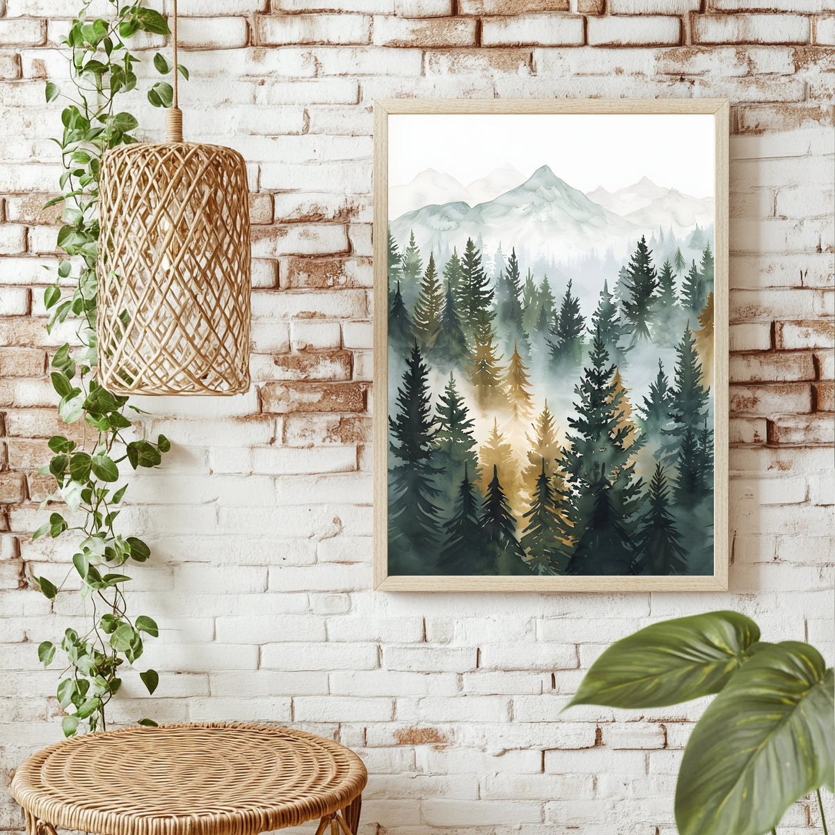 Nebelwald im Bergtal Poster – Produktansicht 2