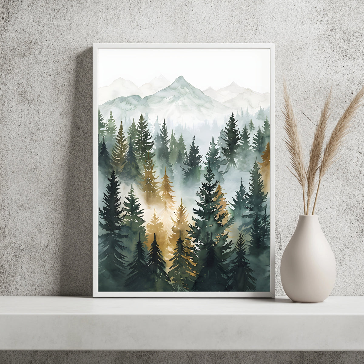Nebelwald im Bergtal Poster – Produktansicht 3