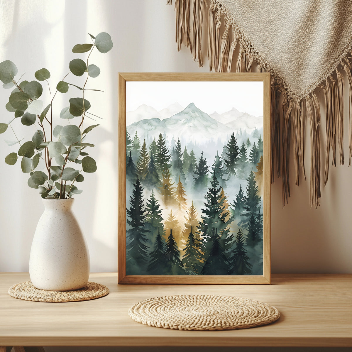 Nebelwald im Bergtal Poster – Produktansicht 4