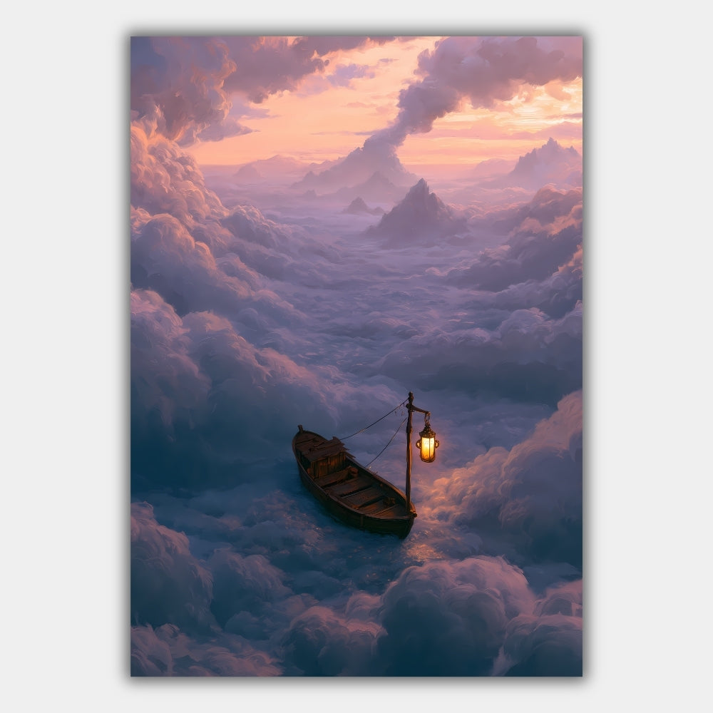 Boot Wolken Berge Verträumt Poster – Produktansicht 1