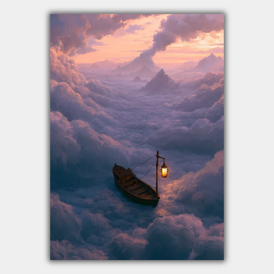 Boot Wolken Berge Verträumt Poster – Produktansicht 1