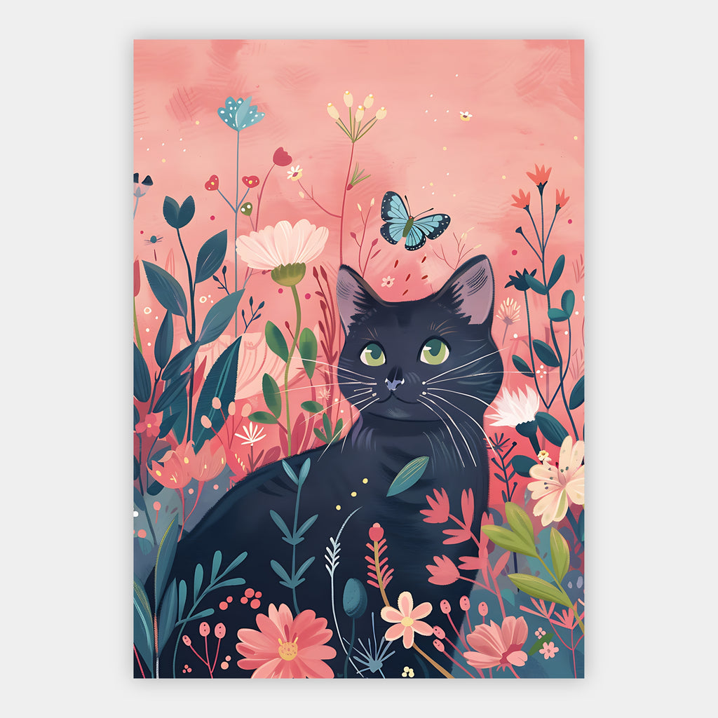 Katzenporträt mit Schmetterling Poster – Produktansicht 1