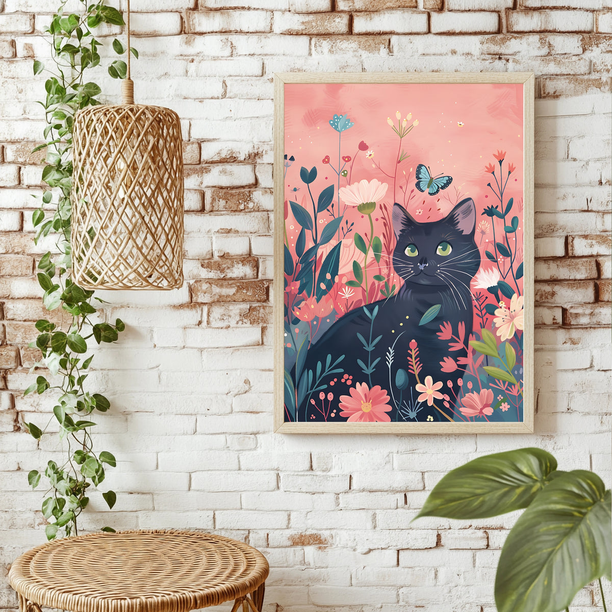 Katzenporträt mit Schmetterling Poster – Produktansicht 2