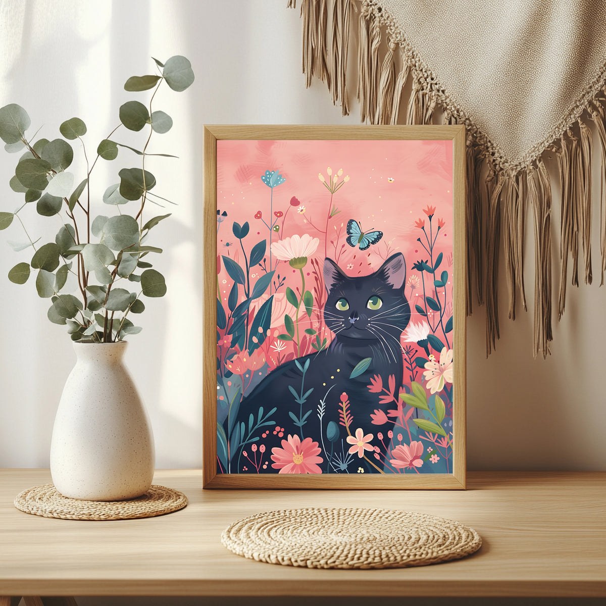 Katzenporträt mit Schmetterling Poster – Produktansicht 4