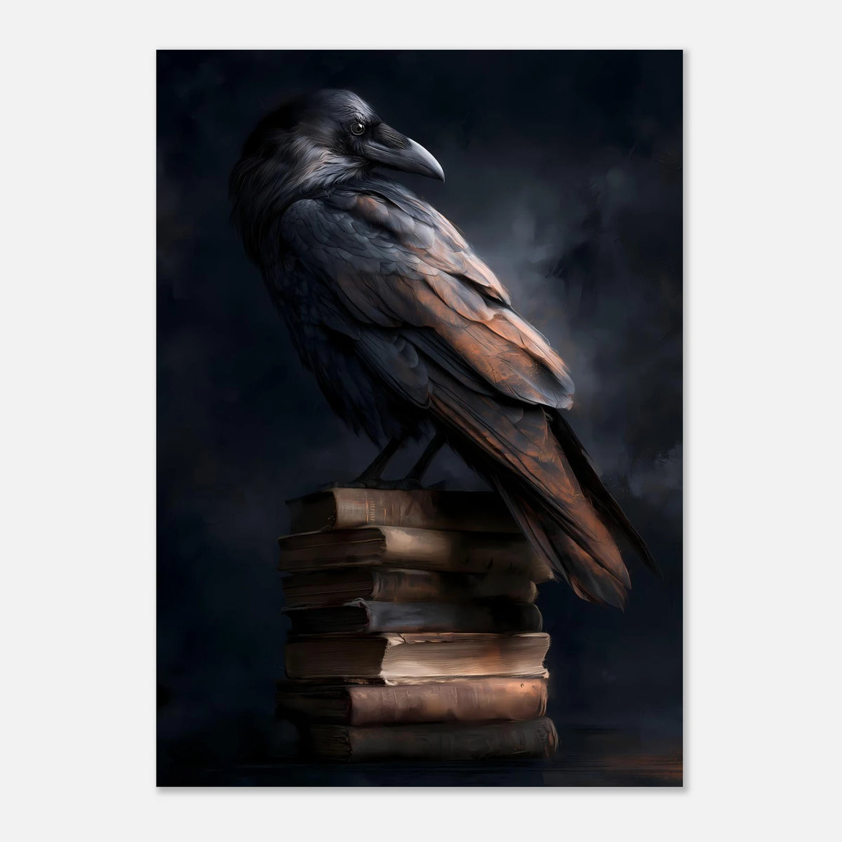 Rabe auf altem Bücherstapel Poster – Produktansicht 4