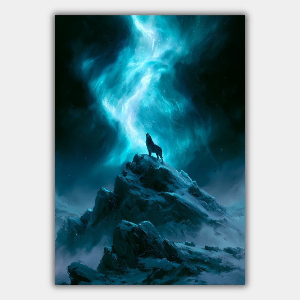 Wolf Berg Türkis Mystisch Poster – Produktansicht 1