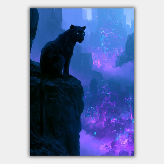 Panther Neon Stadt Cyberpunk Poster, Wohnzimmer Wandkunst