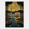 Venedig mit Gondeln und Dogenpalast unter goldenem Ornament-Nachthimmel