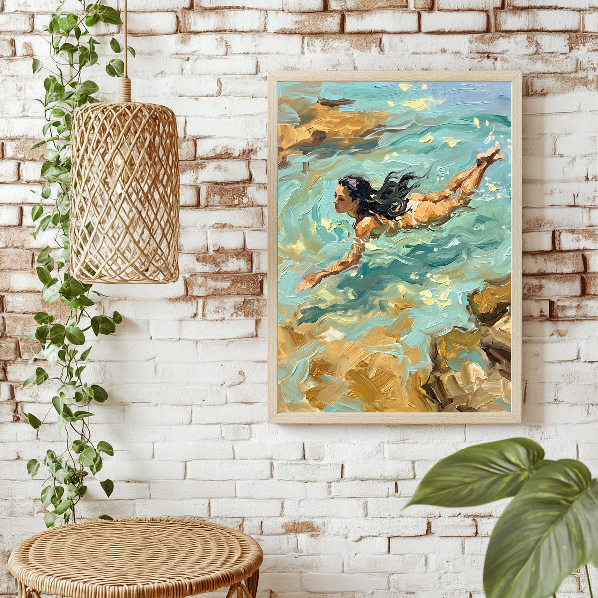 Schwimmerin an der Küste Poster – Produktansicht 2